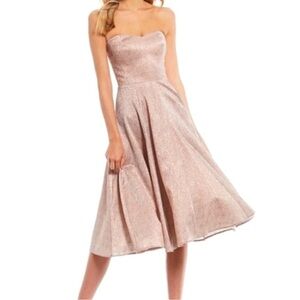 DRESS THE POPULATION NWT VIVIENNE METALLIC  ROSE GOLD STRAPLESS A LINE  SZ XXS